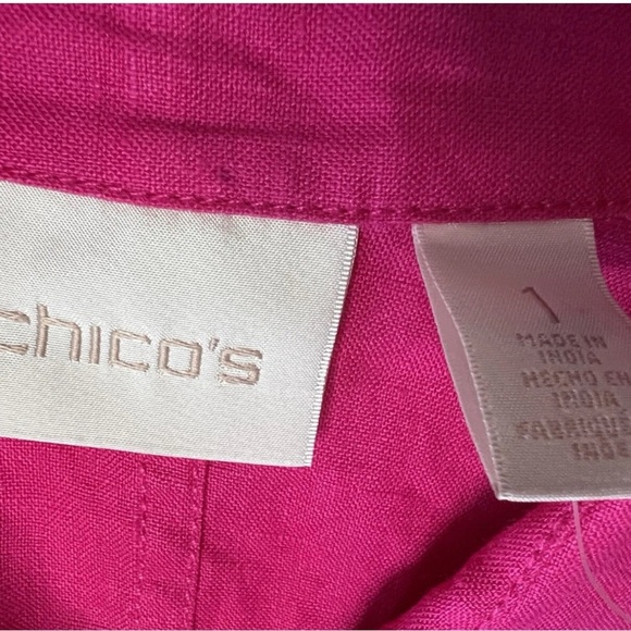 Chico’s 100% Linen Cropped Trench Jacket Pink Roll Sleeve Size 1 Small NEW 456 - Picture 3 of 4